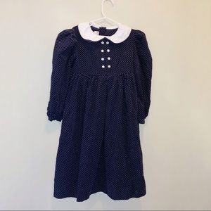 Navy Polka Dot Corduroy Long Sleeved Dress